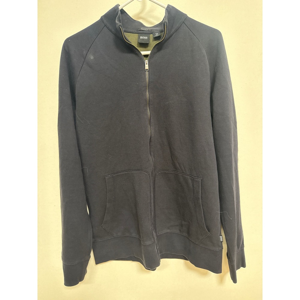 Hugo Boss Mens Regular Fit Full Zip Sweatshirt Navy Blue Olive Green Mock Neck